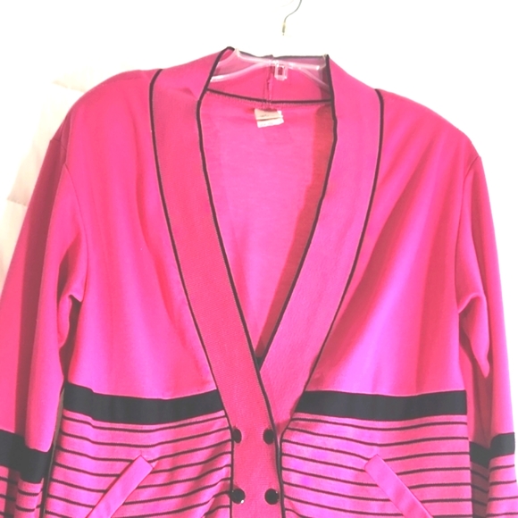 PYKETTES WOMEN'S FUSIA BLACK STRIPES CARDIGAN SIZE S. A'98 - Picture 2 of 8